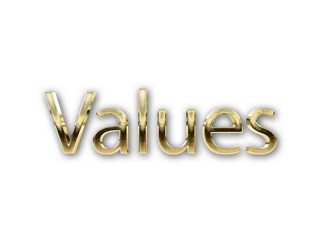 3D WORD VALUES gold text effects art typography PNG images free